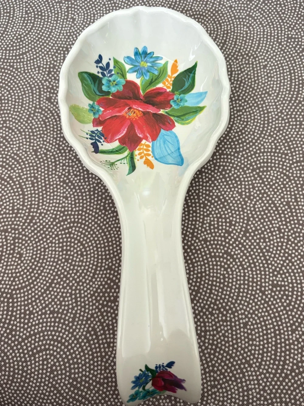 The Pioneer Woman Floral Ceramic Spoon Rest in Red and Blue